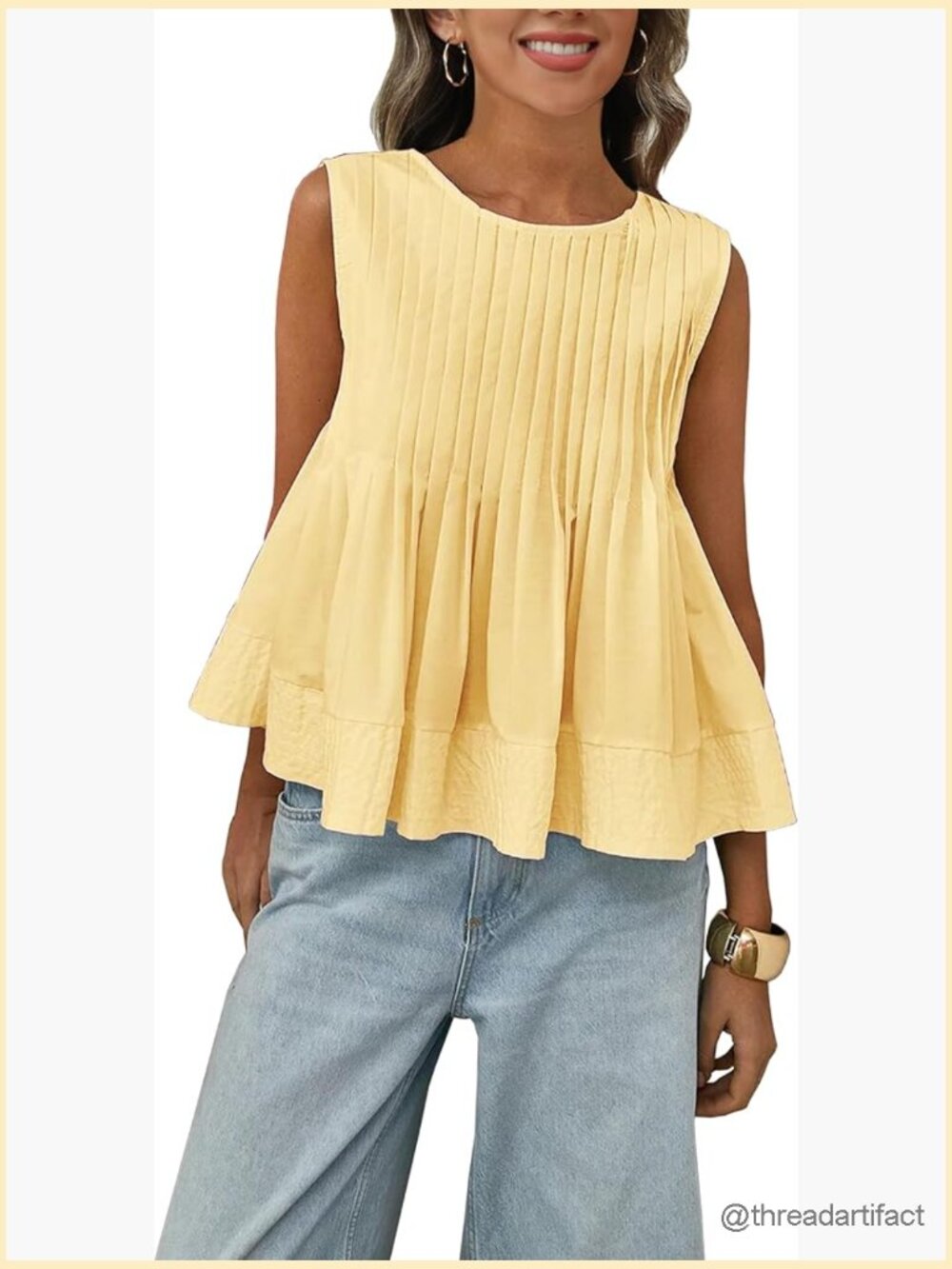 Sleeveless Pleated Peplum Tank Top Blouse Y2K Summer Babydoll Shirt